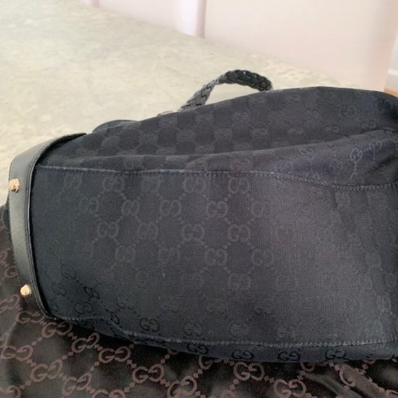 Gucci- Canvas Vintage Hobo bag with braided leather handles - Picture 3 of 7